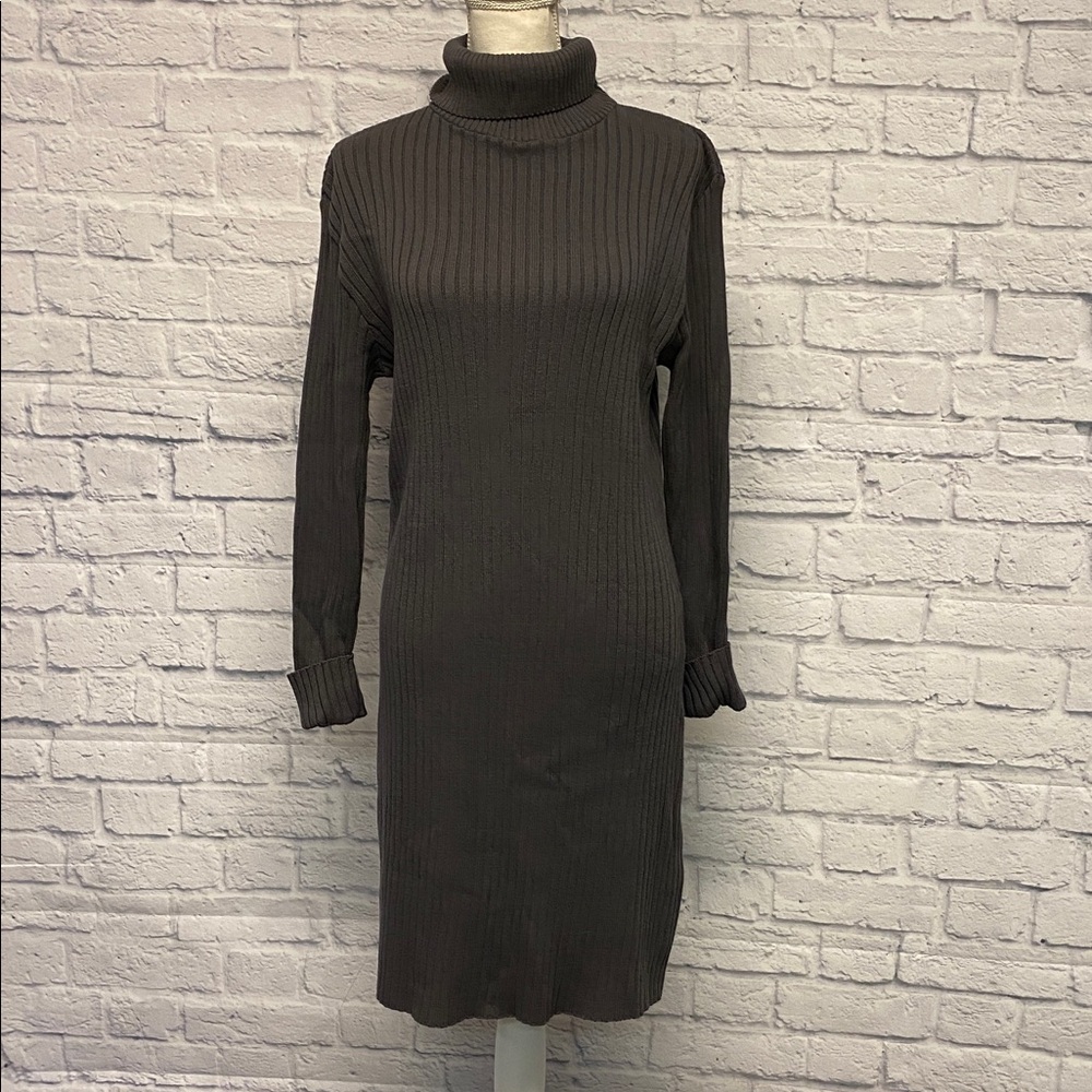 Pierre Cardin Petite Charcoal Ribbed Turtleneck Dress Sz MP